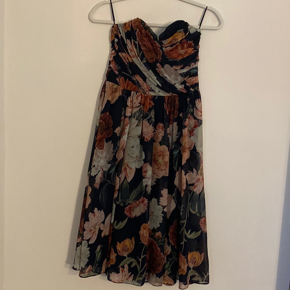 ASOS Navy Floral Strapless Flowy Dress Size 8
